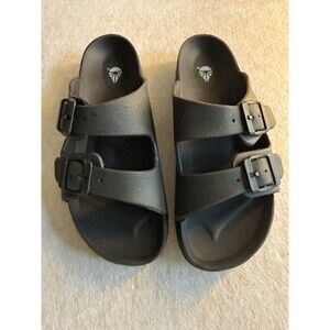 Men’s Black Double Strap Slide Sandals Size 8 Buckle Comfort Casual Beach Slides
